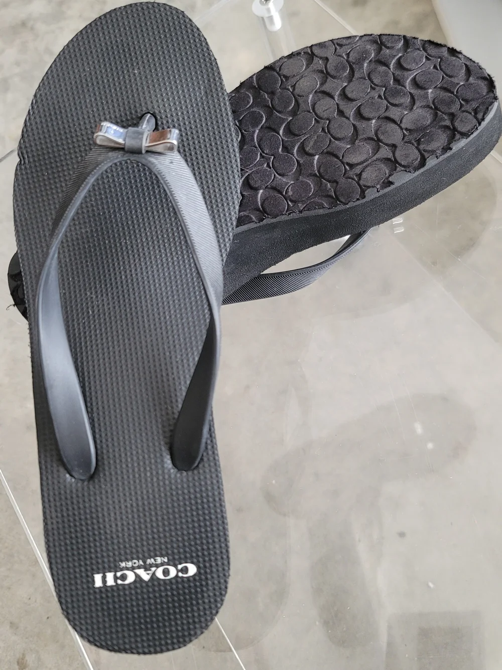 COACH Women's Black Wedge Flip Flop Sandals